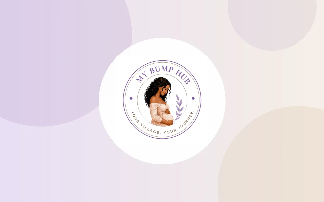 My Bump Hub logo on a lilac and beige background